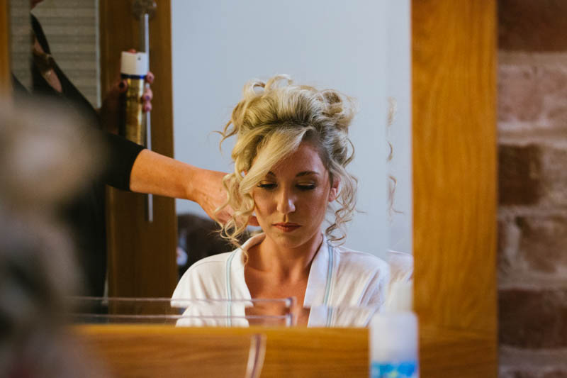 bride having her wedding hair done at leicestershire wedding  