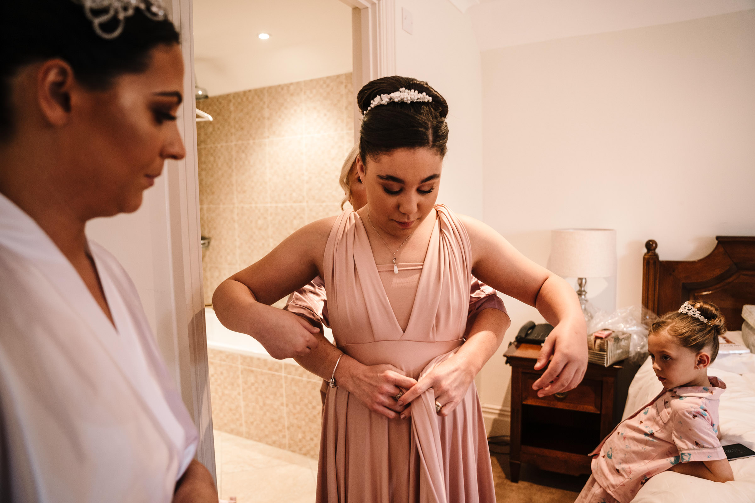 Bridesmaids getting ready for Nailcote hall wedding